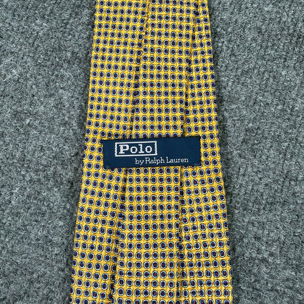 Polo Ralph Lauren Men Yellow Blue Medallion Silk Tie Made in USA Hand Made #4907